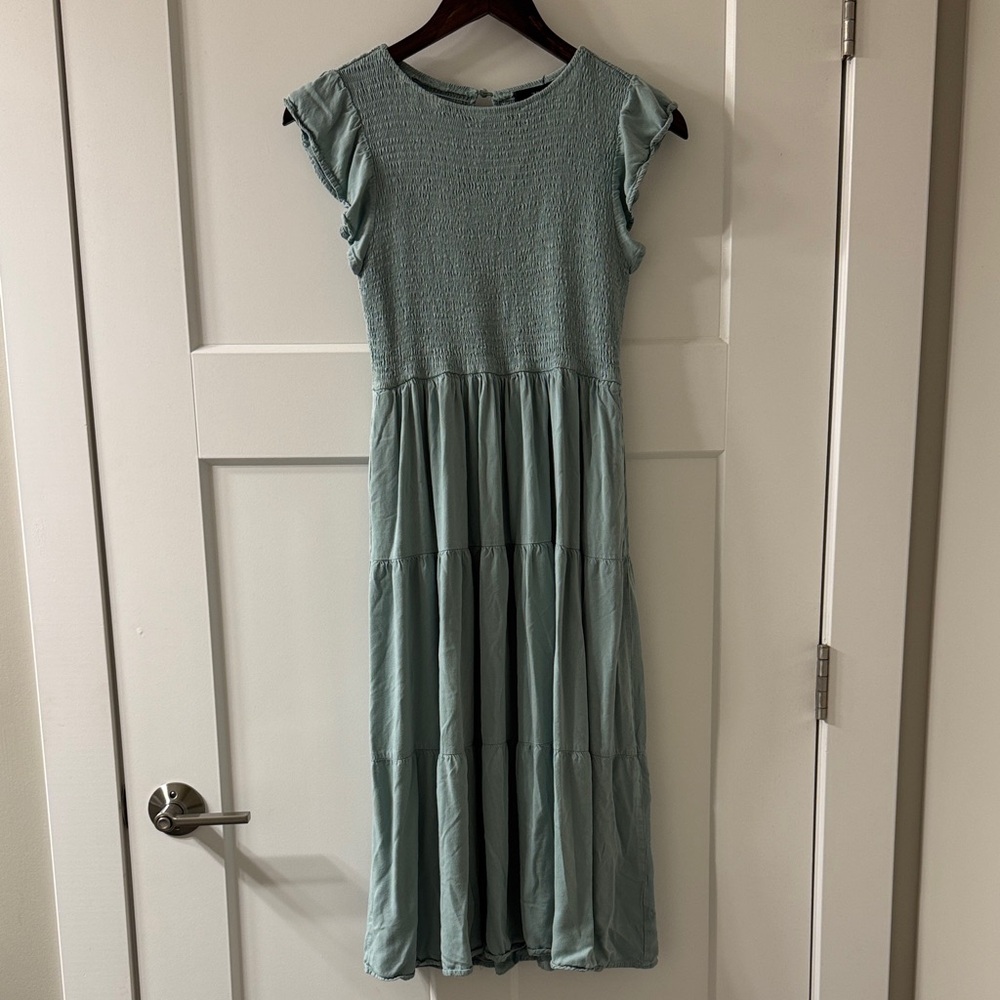 Sage Green Flutter-Sleeve Tiered Maxi Dress
